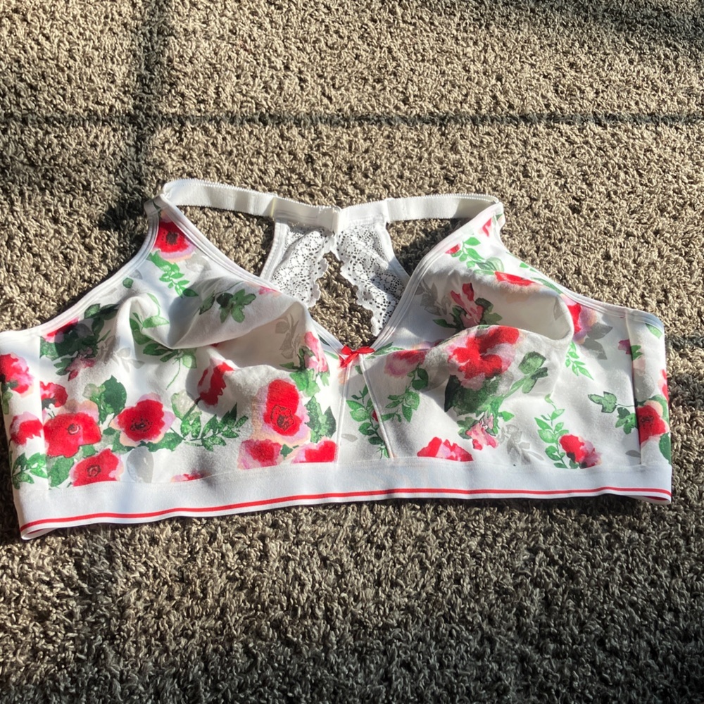 Cacique Floral Lace Bra - Full Coverage Red and Green SZ 50DD